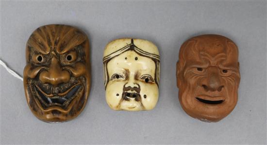 Three Japanese mask netsuke